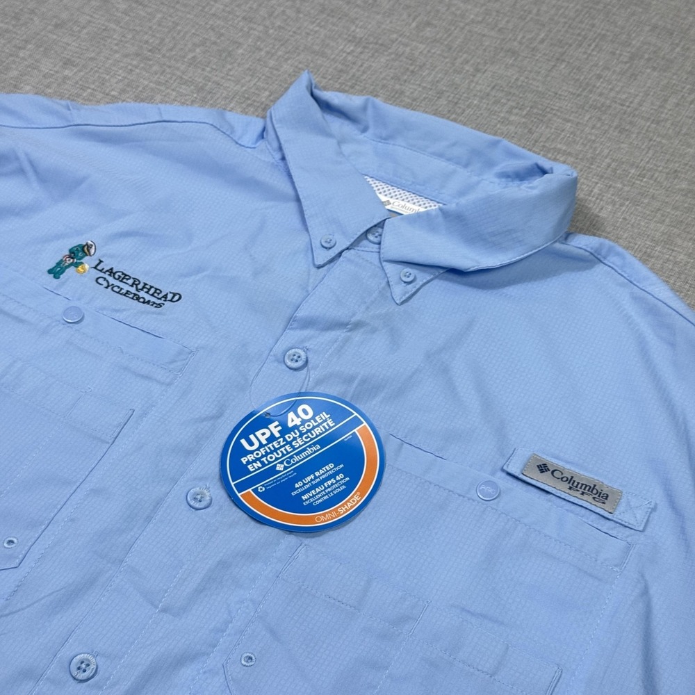 Columbia Button-Up Shirt Mens 2XL Blue PFG Tamiami Omni-Wick Short Sleeve UPF 40